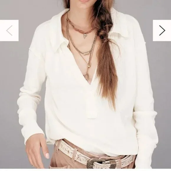 We the Free V-neck Collared Waffle Top - Picture 1 of 12